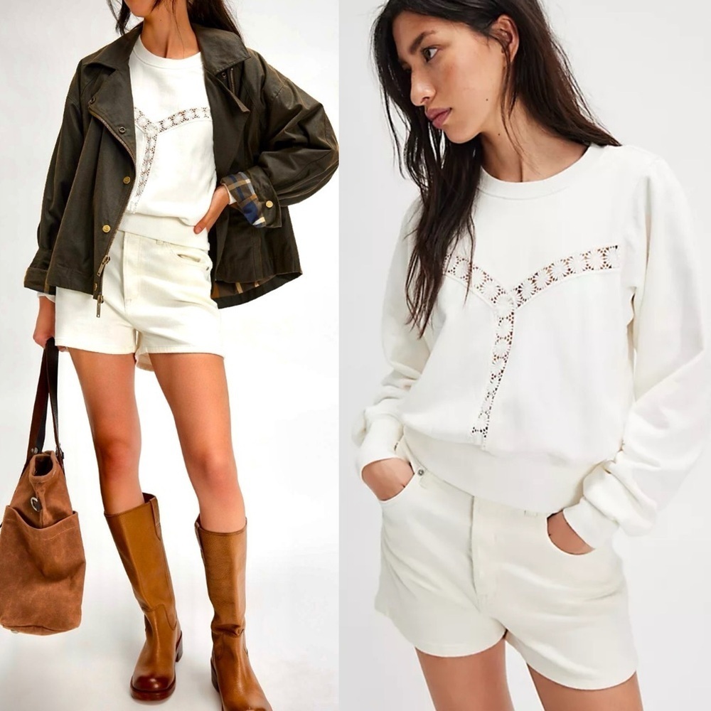 New Free People Sweet Nashville Daisy 🌼 Embroidered Sweatshirt